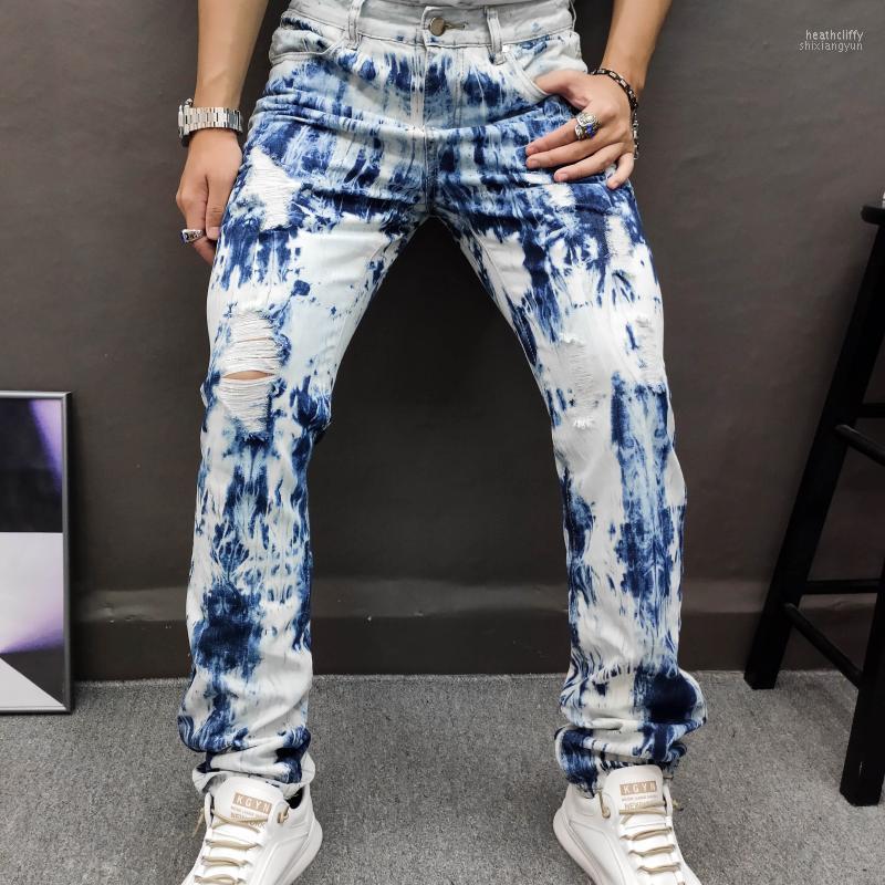 

Men's Jeans Drawing Print Skinny Jean Men Erkek Pantolon Homme Graphic Mens Pant Blue Moda Hombre 2022 Heat22, Picture