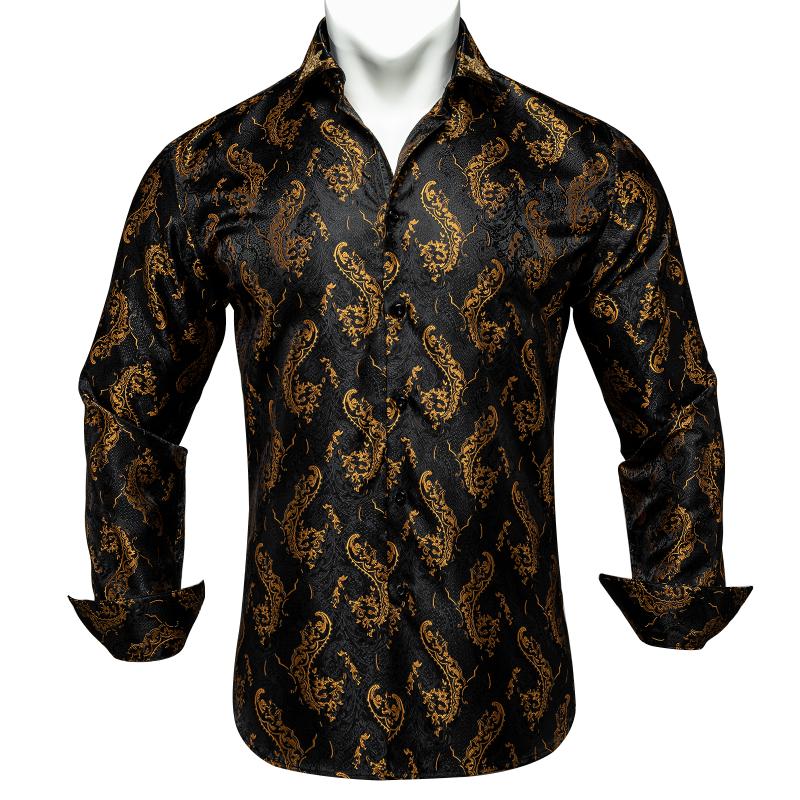 

Men' Dress Shirts For Men Long Sleeve Black Gold Luxury Business Social Turn-down Shirt Male Casual Clothing Man Autumn Winter Blouse, Cy-2005-0014