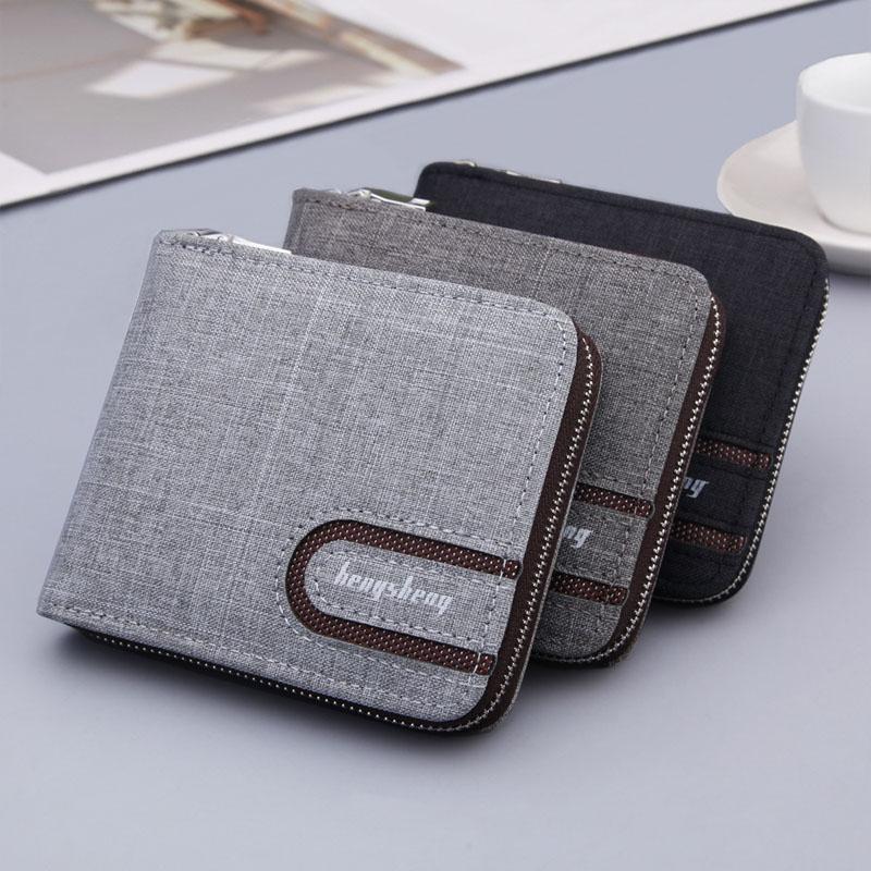 

Wallets Men Canvas Casual Short Wallet Vintage Zipper Square Coin Bag Purse Multifunctional Card Holder Business Male BagWallets, Black