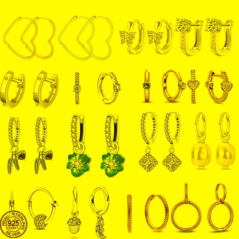 

Hoop & Huggie Fashion S925 Sterling Silver Rose Gold Round Earrings And Conch Shell Fit Original Bracelet DIY Gifts For WomenHoop HoopHoop