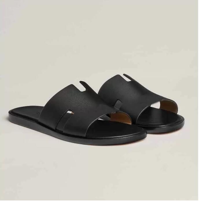

Elegant Summer Izmir Sandals Shoes Men Calfskin Leather Slip On Flip Flops Wide Slippery Flat Comfort Casual Walking Gentleman