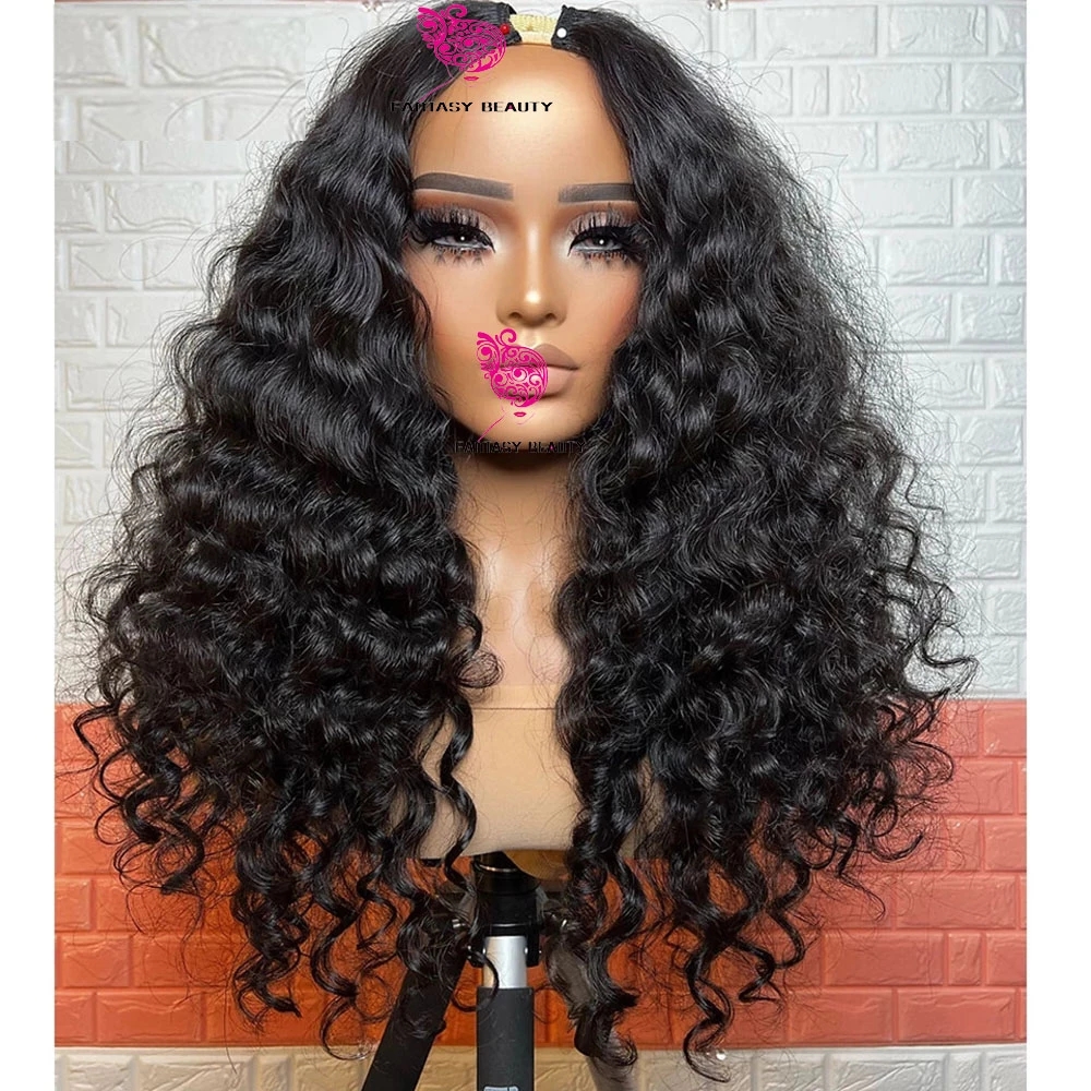 

V Part Wig Loose Water Wave Human Hair Wigs 1x4 Middle Part For Black Women Glueless Upgrade U Parts Wigss Curly Remy No Leave Out Full Machine Made, As picture color