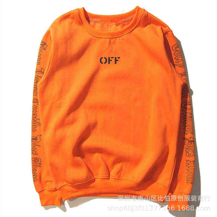 

Factory Online Export Trendy Sweater Zhilong's Same Fashion Brand Off Street Big Print Pullover Ow Men's and Women's Jacket, Black