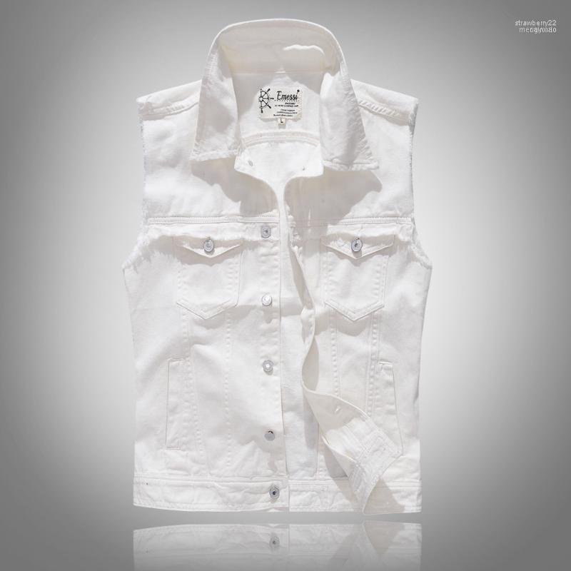 

Men's Vests Fashion Streetwear Men Vest White Slim Fit Ripped Denim Punk Casual Coats British Style Hip Hop Chaqueta Hombre Veste1 Stra22