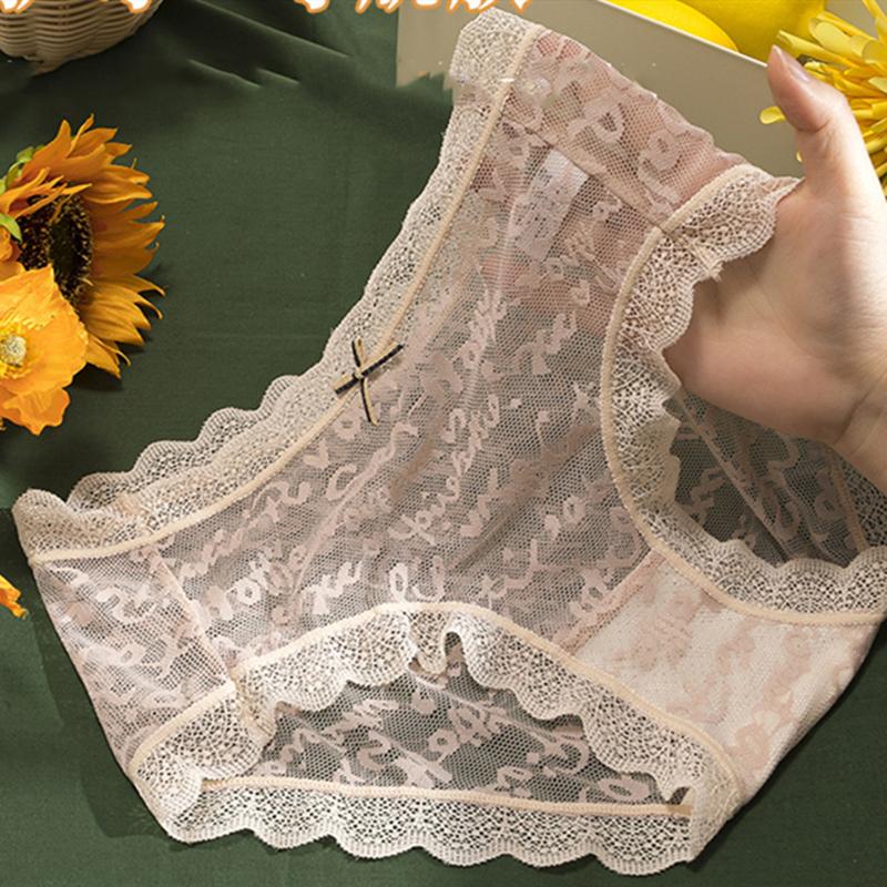 

Women's Panties Lace Underwear Women Hollow Sexy Lingerie Mid-waist Underpants Female Cozy For Sweet Girl Briefs Woman, Black