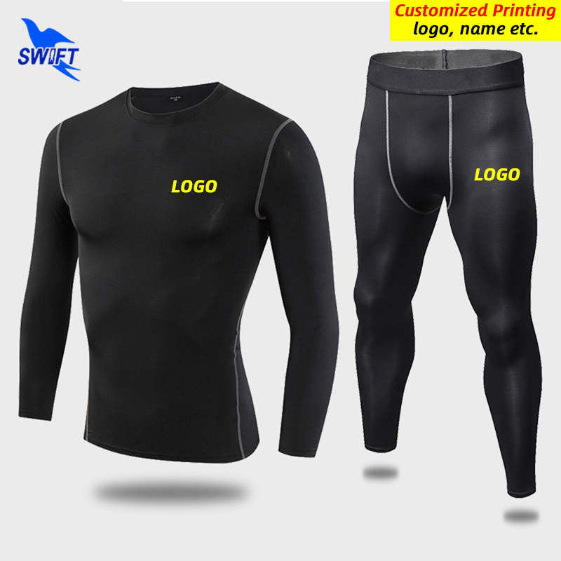 

Customize 2 PCS Men Quick Dry Stretch Running Set Tracksuit Gym Fitness Long Sleeve ShirtsTights Rashgard MMA Sports Suit 220615, 1019 1020 green