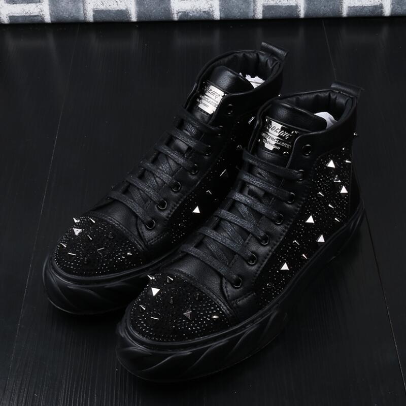 

New Designer Men's Studded Rivet Spike rhinestone Casual Shoes British Man Trending Leisure Shoes Male black white zapatillas hombre b78