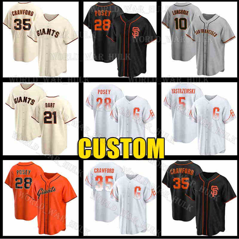 

35 Brandon Crawford Jersey San Francisco Barry Bonds Giants Baseball 28 Buster Posey Brandon Belt Evan Longoria Mike Yastrzemski Joc Pederson Logan Webb Slater, Men custom cool base(j r)