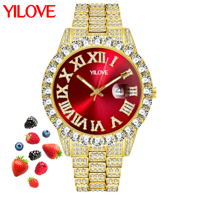 

Luxury Greek Digital Graduation 40mm Round Diamond Watch Double Rose Gold Gemstone Men's Hot Clock Calendar Automatic Dating Calendar Timing Wristwatch, 20cm cuff