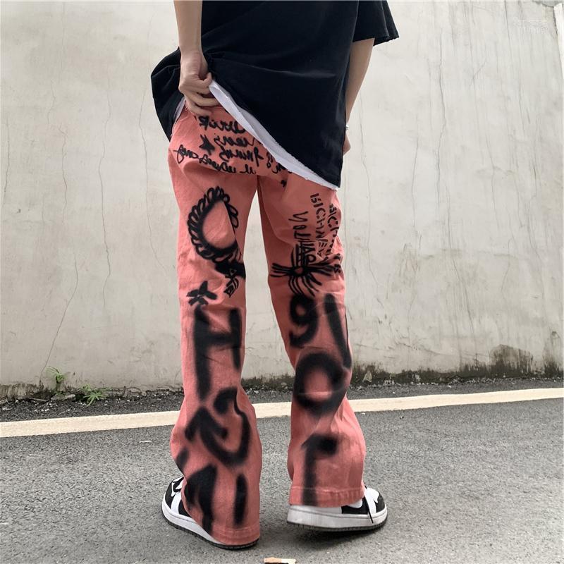 

Men's Jeans Letter Graffiti Streetwear Ripped For Men And Women Straight Windbreaker Washed Loose Denim Trousers Harajuku Jean Pants Bert22, Black