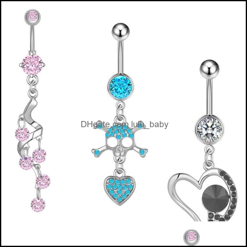 

Body Arts Tattoos Art Health Beauty 14G Zircon Heart Belly Button Ring Dangle Skl Navel Piercing Jewelry Stainless Steel Ba Dh4Pk