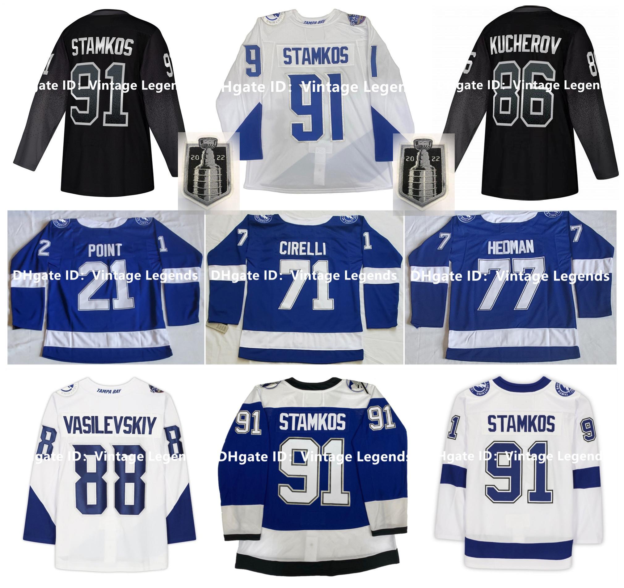 

hockey 2022 Stanley Cup Finals Steven Stamkos Hockey Jersey Lightning Nikita Kucherov Pat Maroon Nicholas Paul Anthony Cirelli Brayden Point, Kids size s/m l/xl