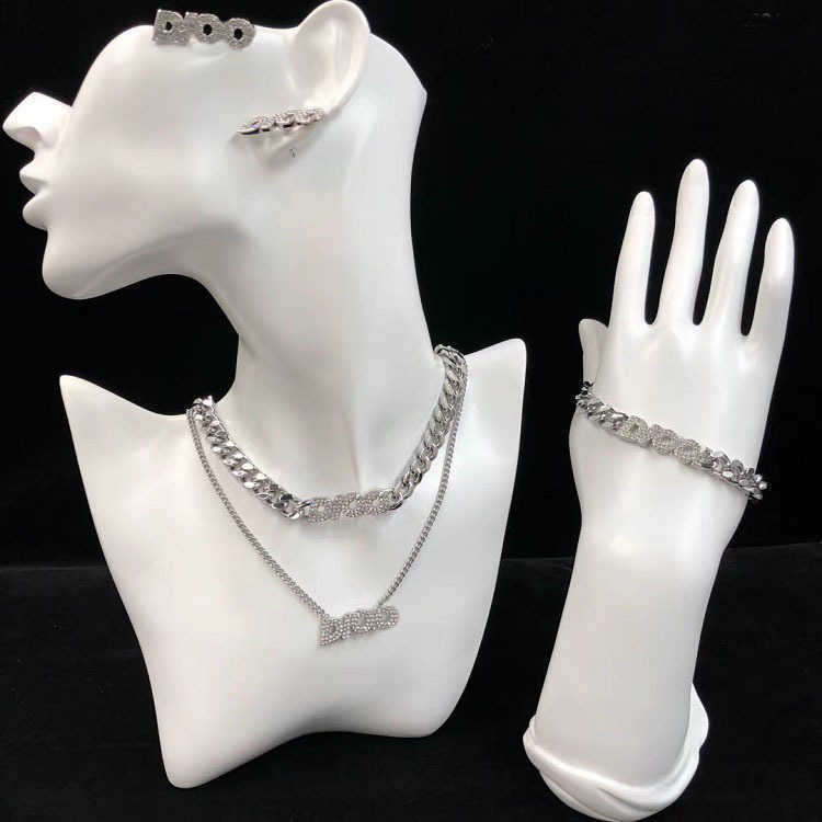 

Designer D home platinum Cuban Necklace simple letter fashion versatile three piece set men's and women's Cuban chain