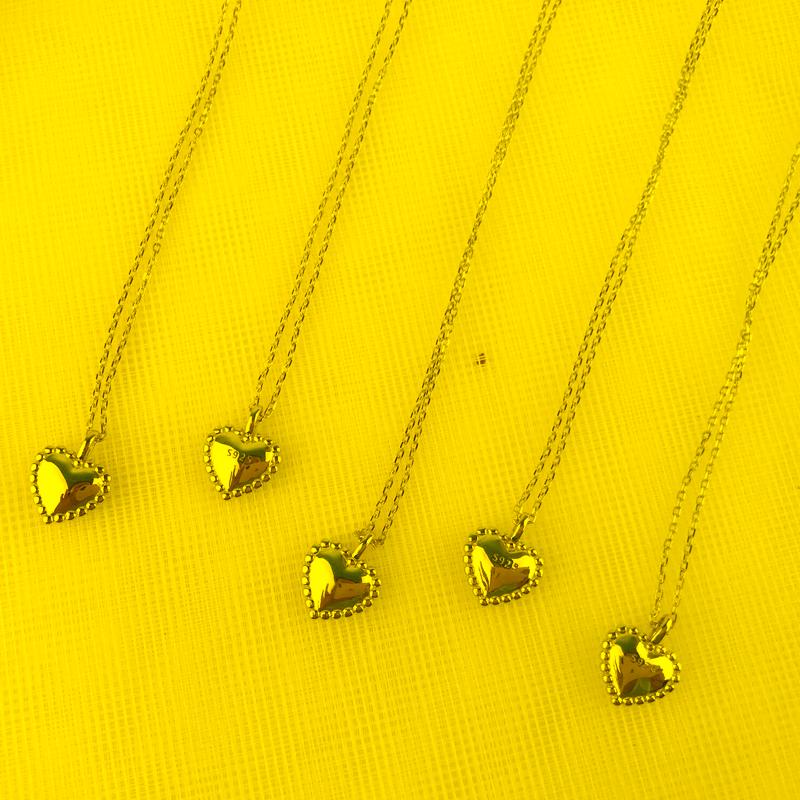 

Pendant Necklaces Real 925 Sterling Silver Gold Women Heart Love Choker Necklace Wedding Engagement Jewelry GiftPendant