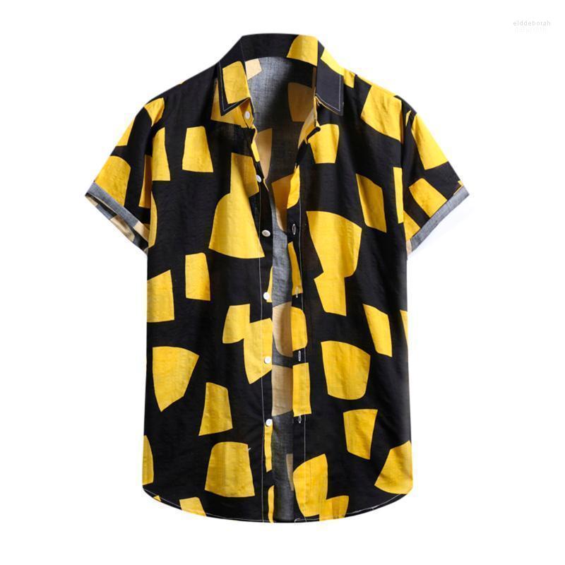 

Men' Casual Shirts Geometric Print Blouse Summer Hawaiian Tops Men Clothing Short Sleeve Shirt Streetwear Loose Baggy Eldd22, Bk
