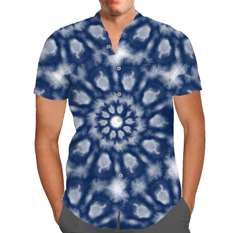 

Men' Casual Shirts Tie-dye Blue Hawaiian Loose Shirt Men And Women Ins Tide Brand Design Sense Niche TideMen, Black