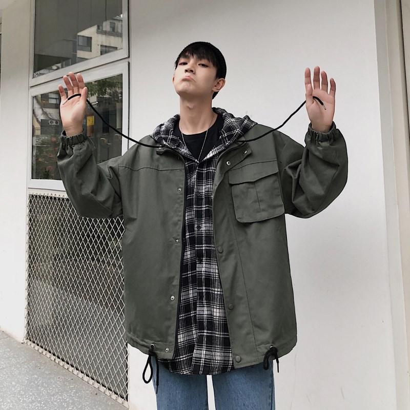 

Men's Jackets Spring And Autumn 2022 Fashion Brand Fake Two Piece Hooded Overalls Men's Loose Inside JacketMen's, Army green