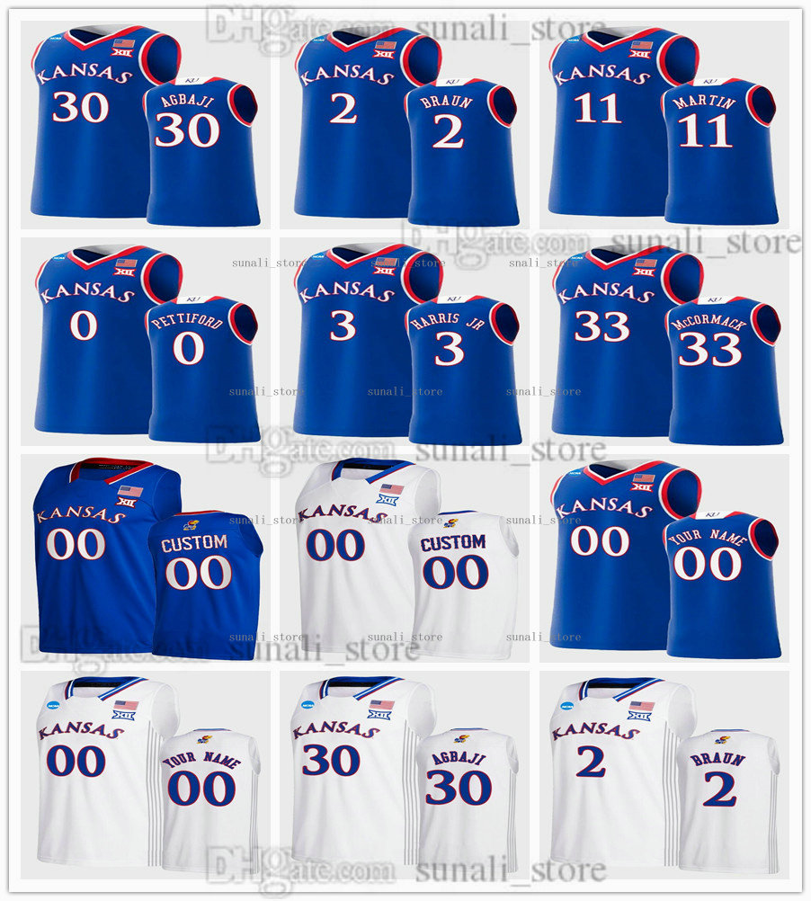 

2022 Kansas NCAA Jayhawks College Basketball Jersey 30 Ochai Agbaji 2 Christian Braun 33 David McCormack 11 Remy Martin 0 Bobby Pettiford 3 Dajuan Harris Jr. 10 Wilson, Blue