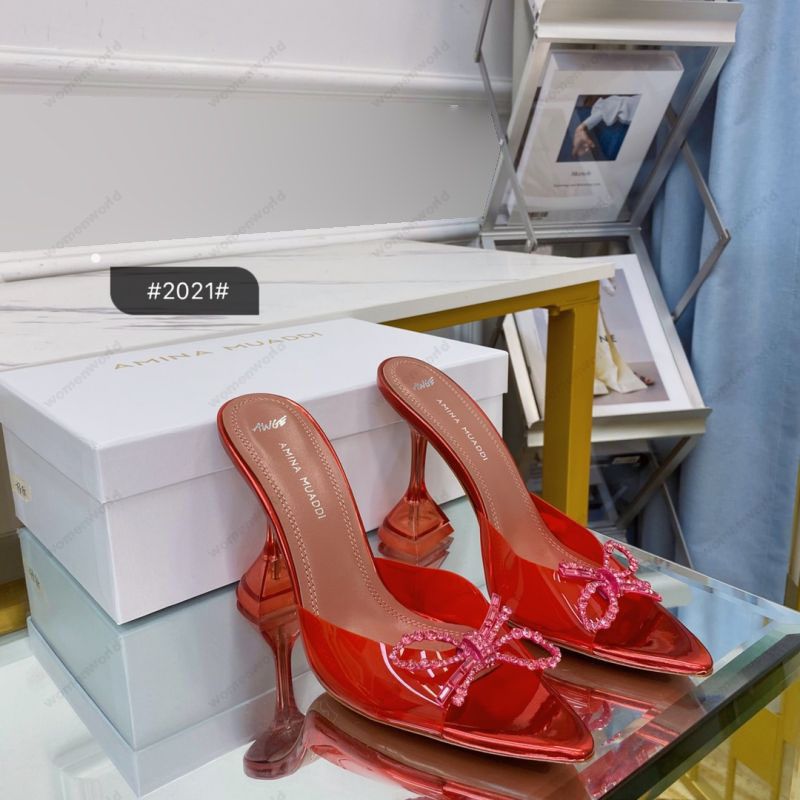 

Luxury Designer Amina Muaddi sandals New clear Begum Glass Pvc Crystal Transparent Slingback Sandal Heel Pumps 100mm crystal-embellished slippers Red shoes, Only a shoe box
