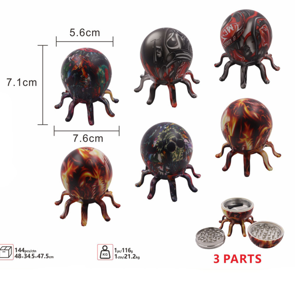 

Smoking Accessories Octopus herb grinder 55MM three-layers transfer printing cartoon pattern plastic & zinc alloy grinders