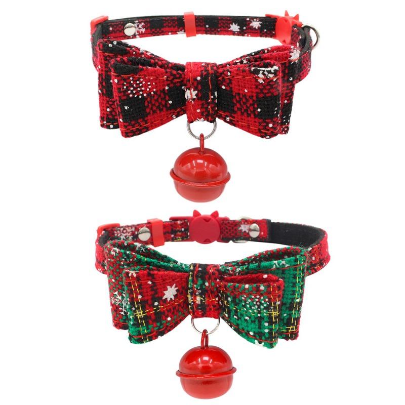 

Dog Collars & Leashes Christmas Theme Cat Collar Adjustable Breakaway With Bell Bow Knot Puppy Kitten Bowtie Dressing Up