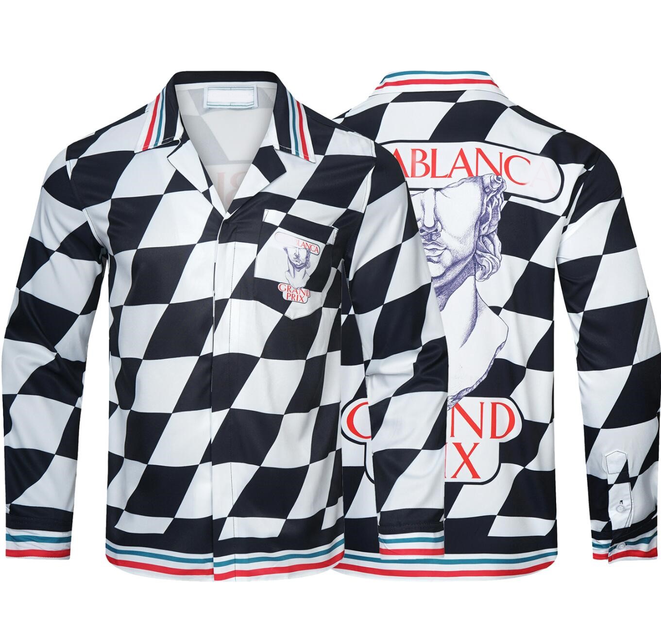 

Designer New Autumn Men's Casual Shirts Women Single Breasted Long Sleeve Printed Black And White Diagonal Check Shirt Asian Size M-XXXL