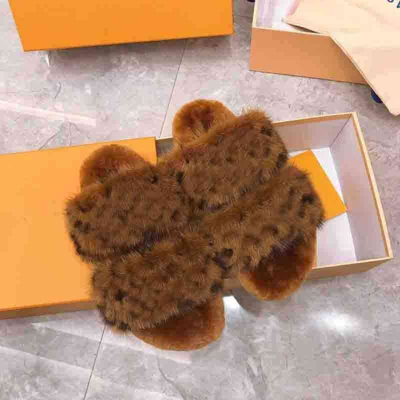 

Slippers desiner women Winter Plush Indoor le Shoes Warm Fur Slipper For Womens Slides Flip Flops TOP QUALITY with box 35-42 FKCJ, 1# shoe box