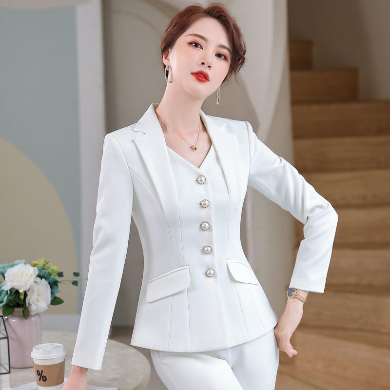 

Women' Two Piece Pants Suits Women Long Sleeve Fashion Temperament High End 2022 Spring Slim Formal Blazer And Office Ladies Work Wear E169