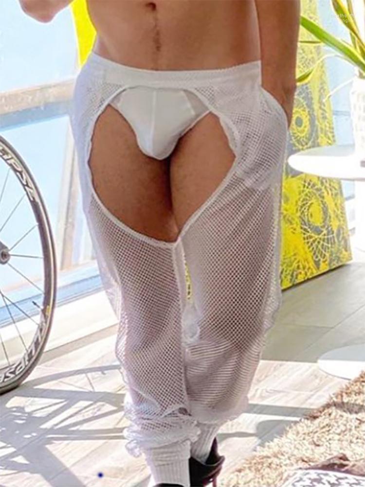 

Men' Pants Men Mesh Transparent Hollow Out Solid Color Sexy Trousers 2022 Streetwear Vacation Pantalon -5XLMen' Heat22, White