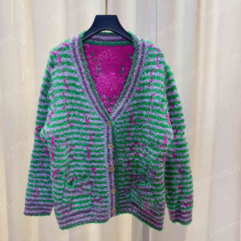 

Fashion Womens Sweaters Green Striped Patchwork Fall Tops Cotton Stretch Button Cardigan Sweaters Luxury Brand Designer Sweaters Women Clothes 0912