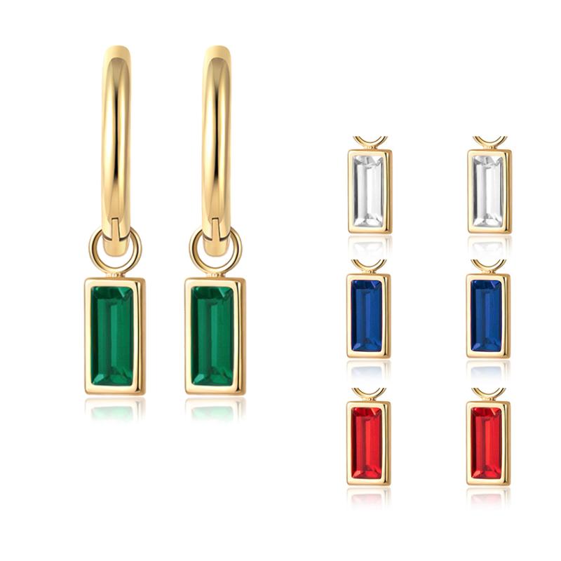 

Hoop & Huggie Multicolor Geometric Square Cubic Zirconia Pendant Earrings Women's Small Gold Stainless Steel Round JewelryHoop