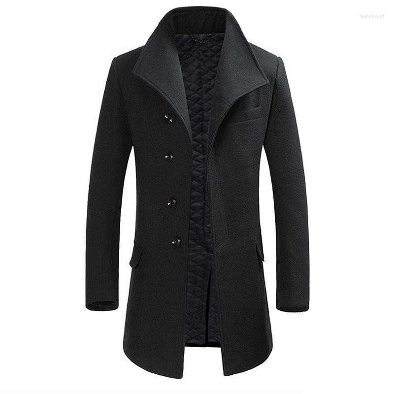 

Men's Wool & Blends Mens Winter Coat British Style Thick Woolen Men Overcoat Single Breasted Casual Windbreaker Jacket Brand Clothing Kend22, Black