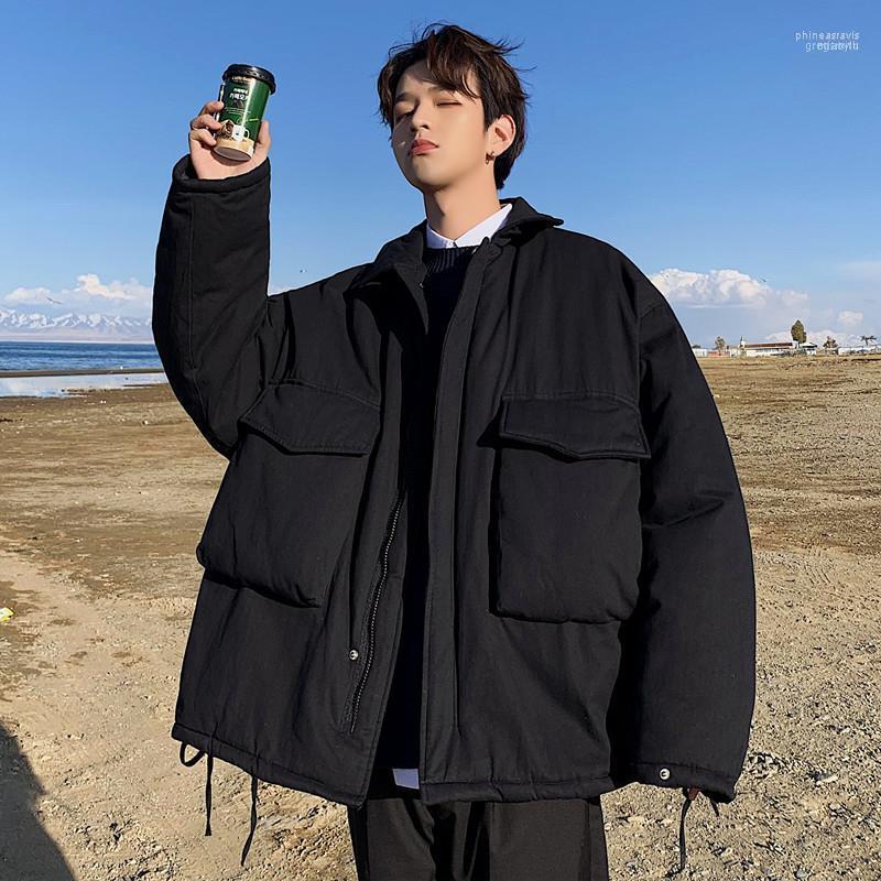 

Men's Down & Parkas Men Solid Turn-down Collar Big Pockets All-match Loose 3XL Korean Harajuku Mens Winter Coat Fashion Streetwear1 Phin22, Black