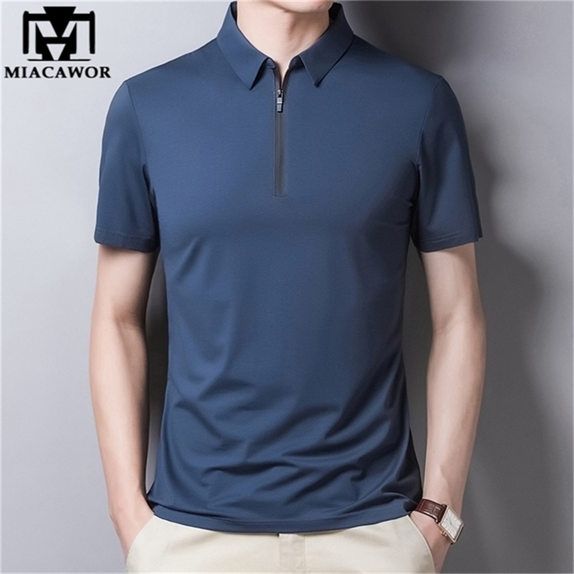 Polos pour hommes Classic Solid Color Polo Shirt Hommes Soie Coton Summer Short Slee 220823