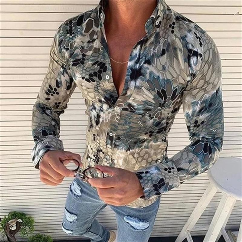 

Men's Casual Shirts Autumn Mens Shirt Long Sleeve Print Flower Turn Down Collar Loose Male Tops Clothing, Grey