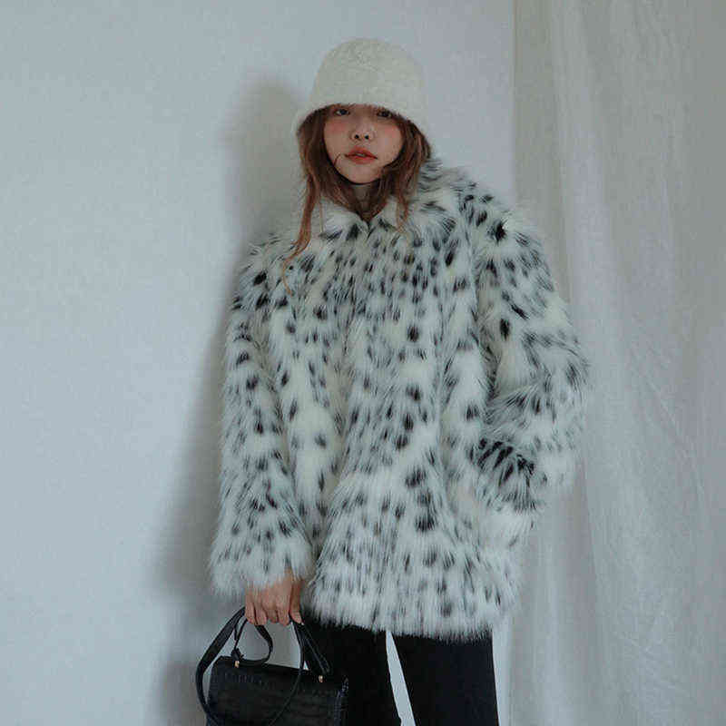 

2020 New Women's Leopard Faux Fur Coat Winter Thick Warm Outwear h88 T220816