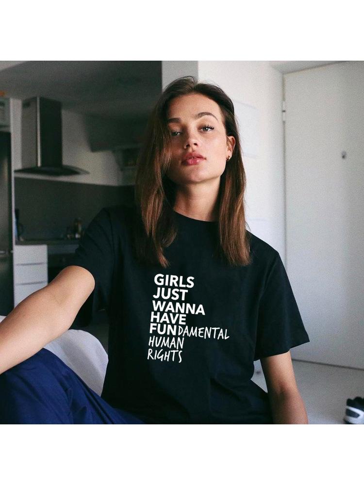 

Women' T-Shirt Girls Just Wanna Have Fundamental Human Rights Print Feminist T Shirt Women Short Sleeve Summer O-neck Tops Tees Camisetas M, Null-fstwh-