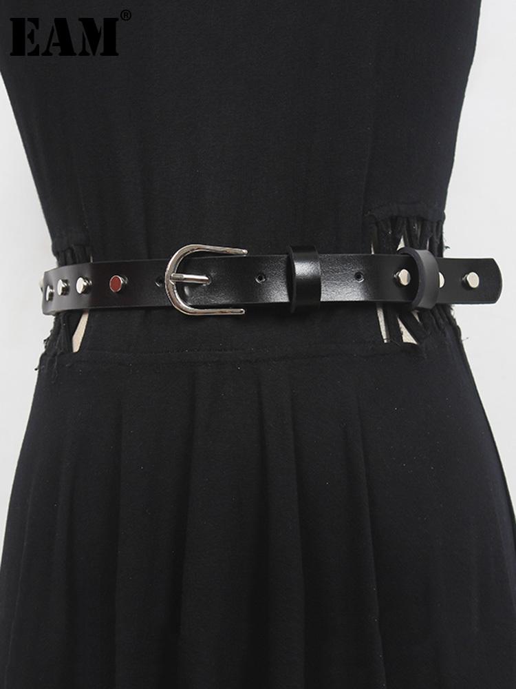 

Belts [EAM] Pu Leather Black Chain Split Long Wide Belt Personality Women Fashion Tide All-match Spring Autumn 2022 1DE7741