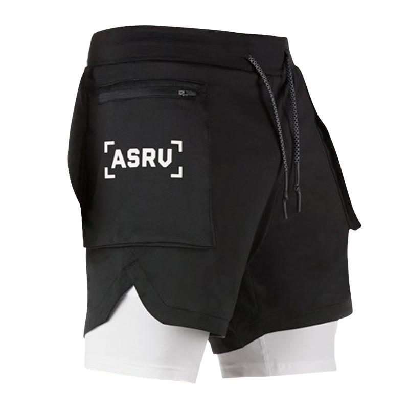 

Men's Shorts Summer Men 2 In 1 Running Leisure Quick Drying Sport Built-in Hips Hiden Zipper Security PocketsMen's, Black