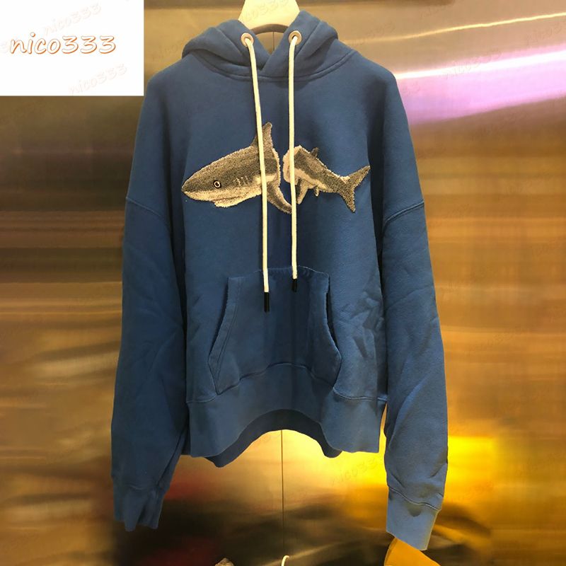 

22ss New sweatshirts broken head flocked shark blue yellow black white cotton loose autumn S-XL, #02 yellow