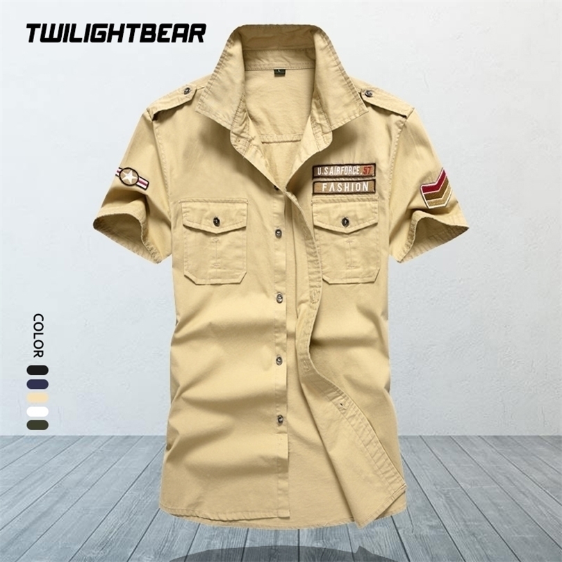 

Military Men's Shirts Oversized Short Sleeve Pure Cotton Streetwear Casual Men Clothing Chemise Homme 6XL MFJH105 220401, White