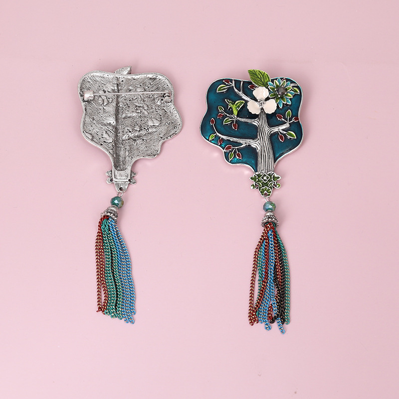 

Women Chinese Tassel Tree Of Life Fan Brooch Pin Metal Oil Painting Plant Clothes Badges Corsage Accessories Alloy Bag Cowboy Clothes Buckle Lapel Pins Brooches