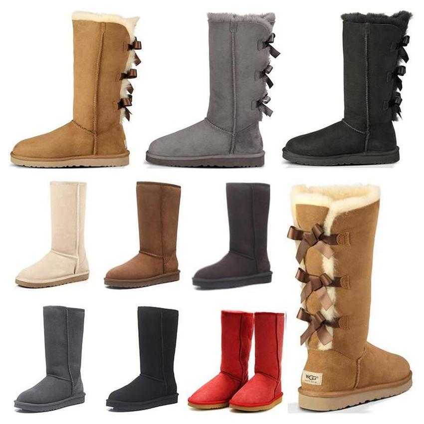 

2021 New WGG women Australia classic snow boots 3 bow fur boot chestnut black Grey chocolate girl Tall Boots size 36-41 fashion outdoor