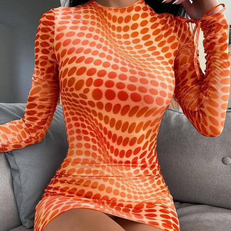 

Casual Dresses Women Polka Dot Print Slim Bodycon Dress Autumn Long Sleeve Y2k 2022 Fall Skinny Female Clothing Streetwear Yuqung, Blue