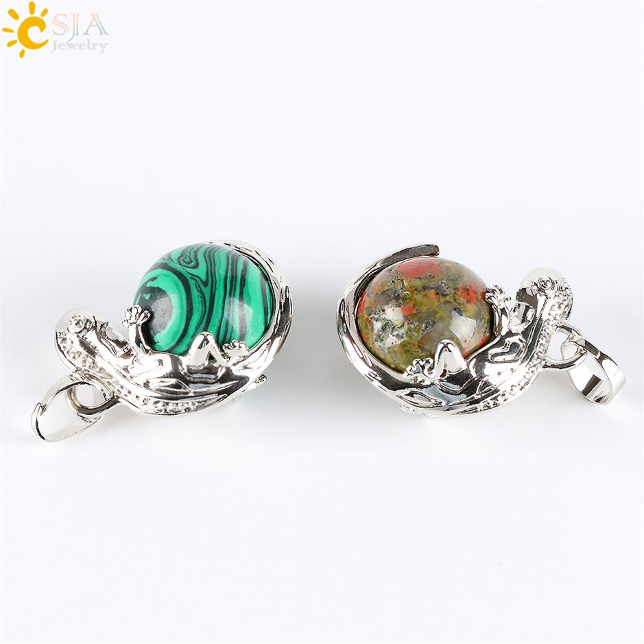 

CSJA 17 Colors Men Cool Jewellery Lizard Gecko Animal Necklaces Pendants Real Natural Stone Beaded Round Ball Birthday Christmas G1963