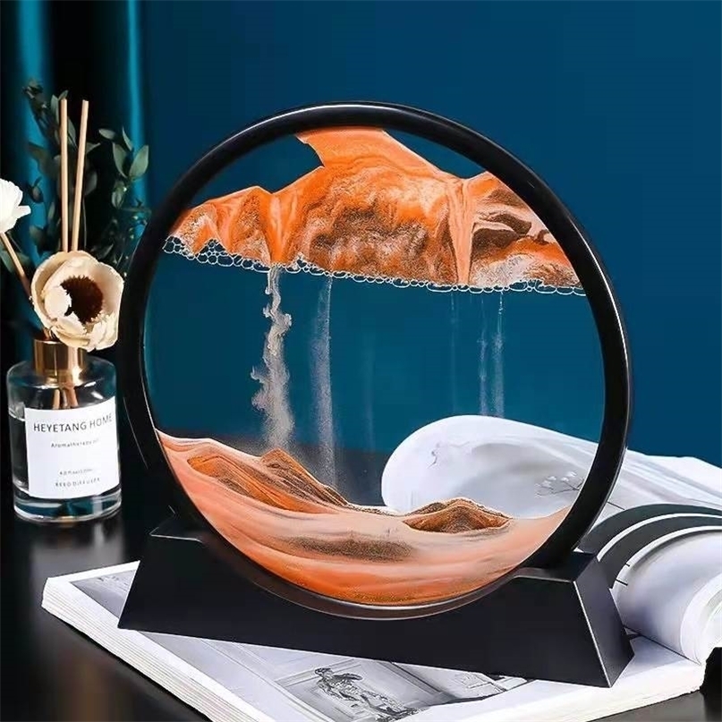 

Moving Sand Art Picture Round Glass 3D Hourglass Deep Sea Sandscape In Motion Display Flowing Sand Frame 7/12inch For home Decor 220406