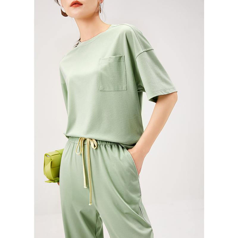 

Women' Two Piece Pants Casual Suit Fashion High Quality Design 2022 Summer 2 Set Solid T-shirt Green Black O-Neck Pullover Elastic WaistWom