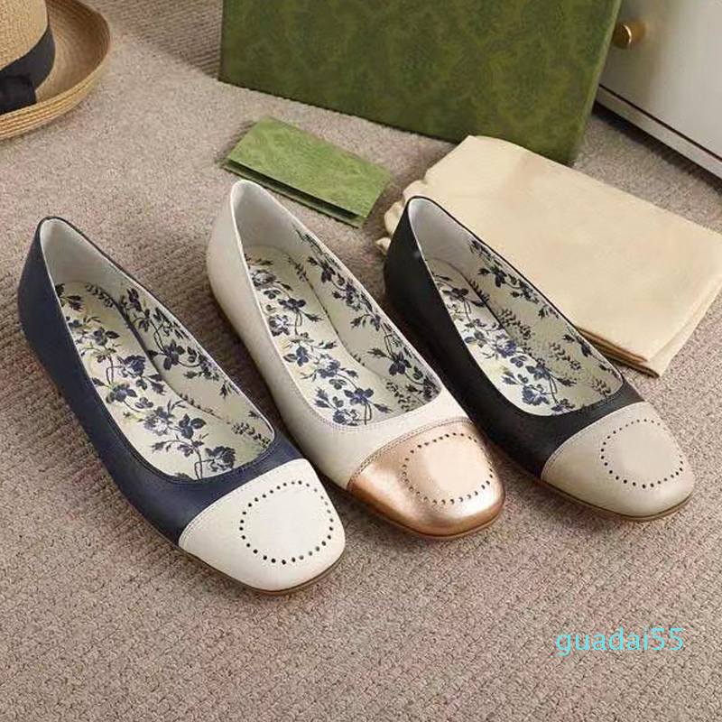 

Fashion-Dress shoes Spring cowhide letter Dance shoes fashion women black Flat boat shoe Lady leather Trample Lazy Loafers, Blue