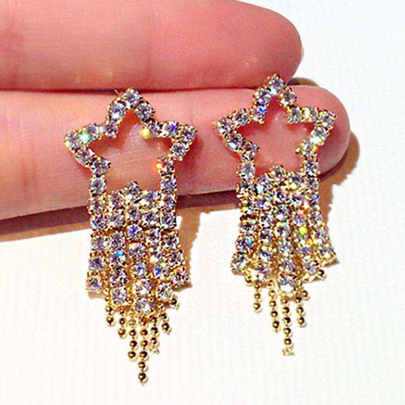 

Clip-on & Screw Back Micro Inlaid Flash Rhinestone Earrings For Women Stars Temperament Ear Stud Long Elegant Romantic Luxury Cute JewelryCl