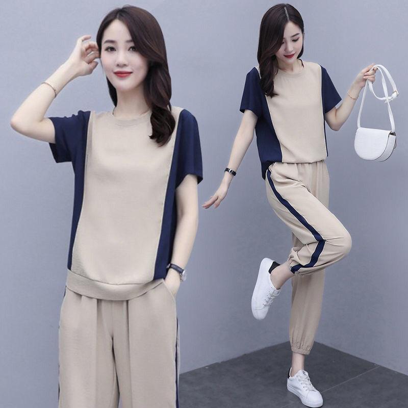 

Women's Two Piece Pants 2022 Summer Tracksuit Women Sports Two-Piece Suit Short Sleeve Top And Plus Size 4XL 2 Sets Womens Outfits Y108